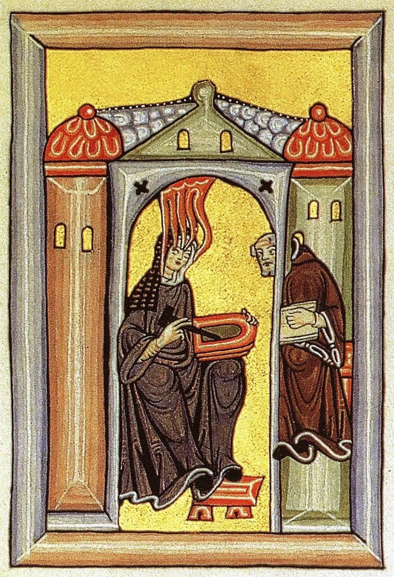 Hildegarde de Bingen fut une mystique bénédictine du XIIème siècle, compositrice, auteure d'ouvrages spirituels et de traités de médecine