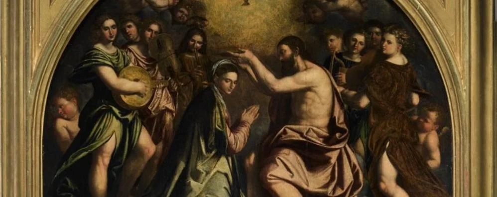 l'artiste Callisto Piazza da Lodi a combiné l'iconographie de l'Assomption avec celle du Couronnement en plaçant la Vierge couronnée par Jésus dans la partie supérieure